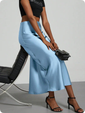 Model Wearing Women's Satin Maxi Skirt