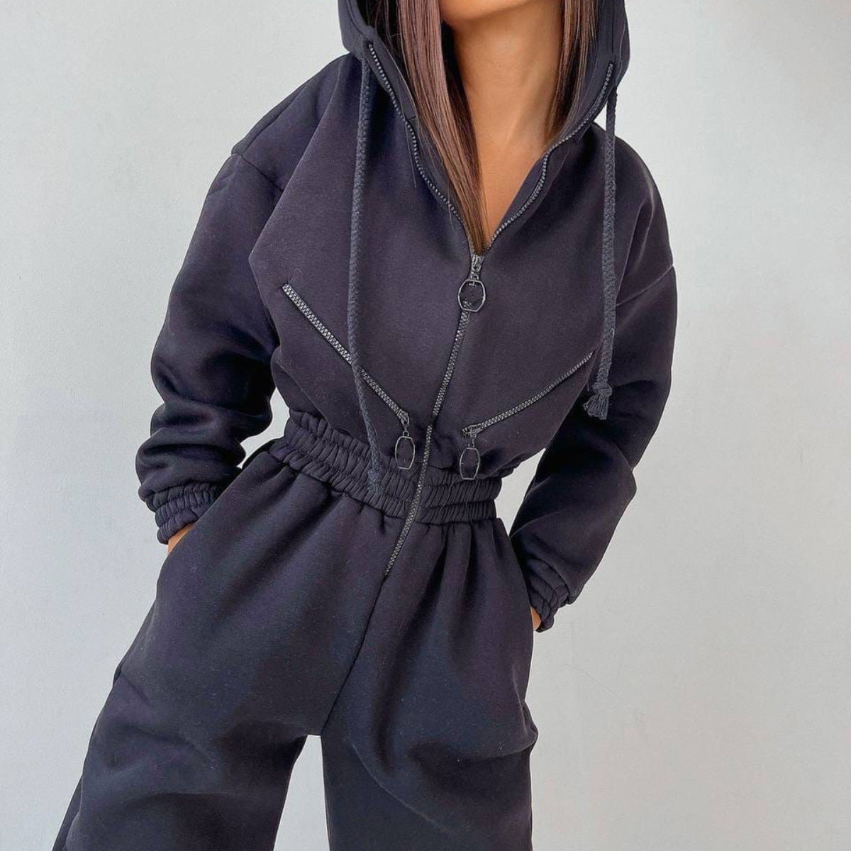 Model Wearing Women's Two Piece Hoodie Set